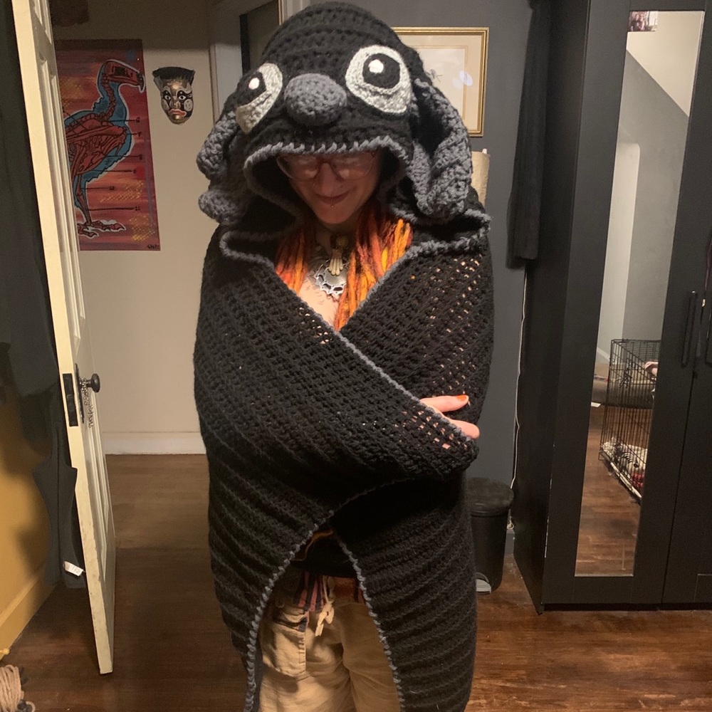 Handmade Crochet Blanket with Bunny Hood - Picture 2 of 5